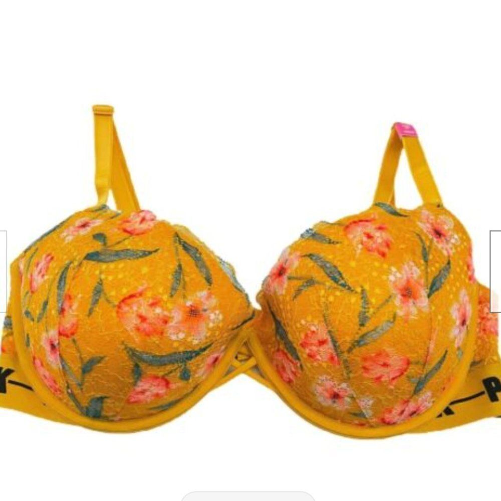 Victoria’s Secret PINK Date Push up padded Floral yellow lace bra